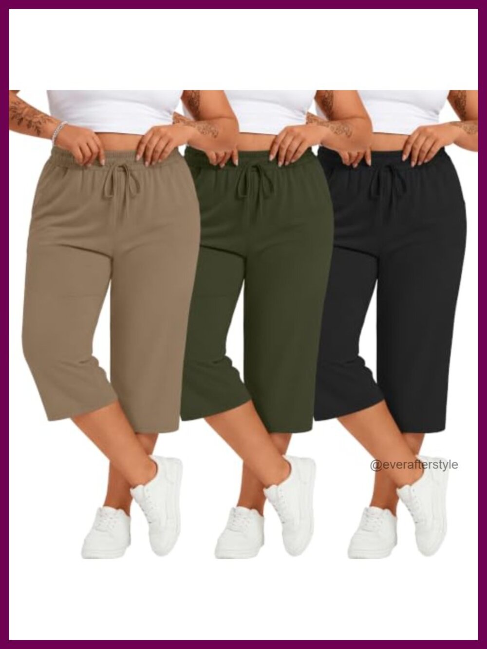 3 Pack Plus Size Cotton Capris with Pockets High Waist Drawstring Lounge Pants